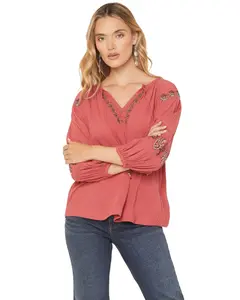 Shyanne Women's Barberry 3/4 Sleeve Embroidered Peasant Top - Swho25w5-Dkpnk