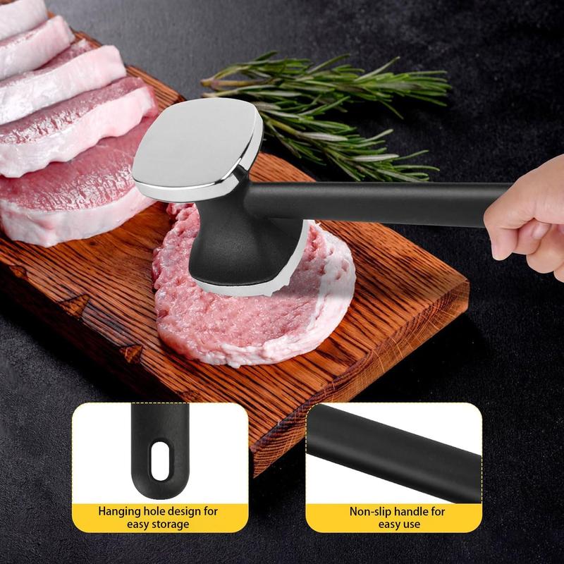 Meat Tenderizer Tool Dual Sided Meat Hammer Tenderizer with Comfort Grip Handle Heavy Duty Manual Hammer Mallet Tool for Steak Chicken Fish Garlic Vegetable or Any Meat Black Silver