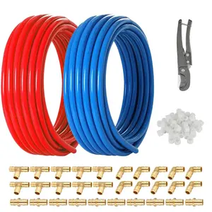 3/4" 2 x100ft, 200ft PEX-A Tubing (Blue & Red), 3/4" Brass Expansion Elbow & Tee &Coupler (30 PCS), 3/4" Expansion Rings (100 PCS), Pipe Cutter (3/4")