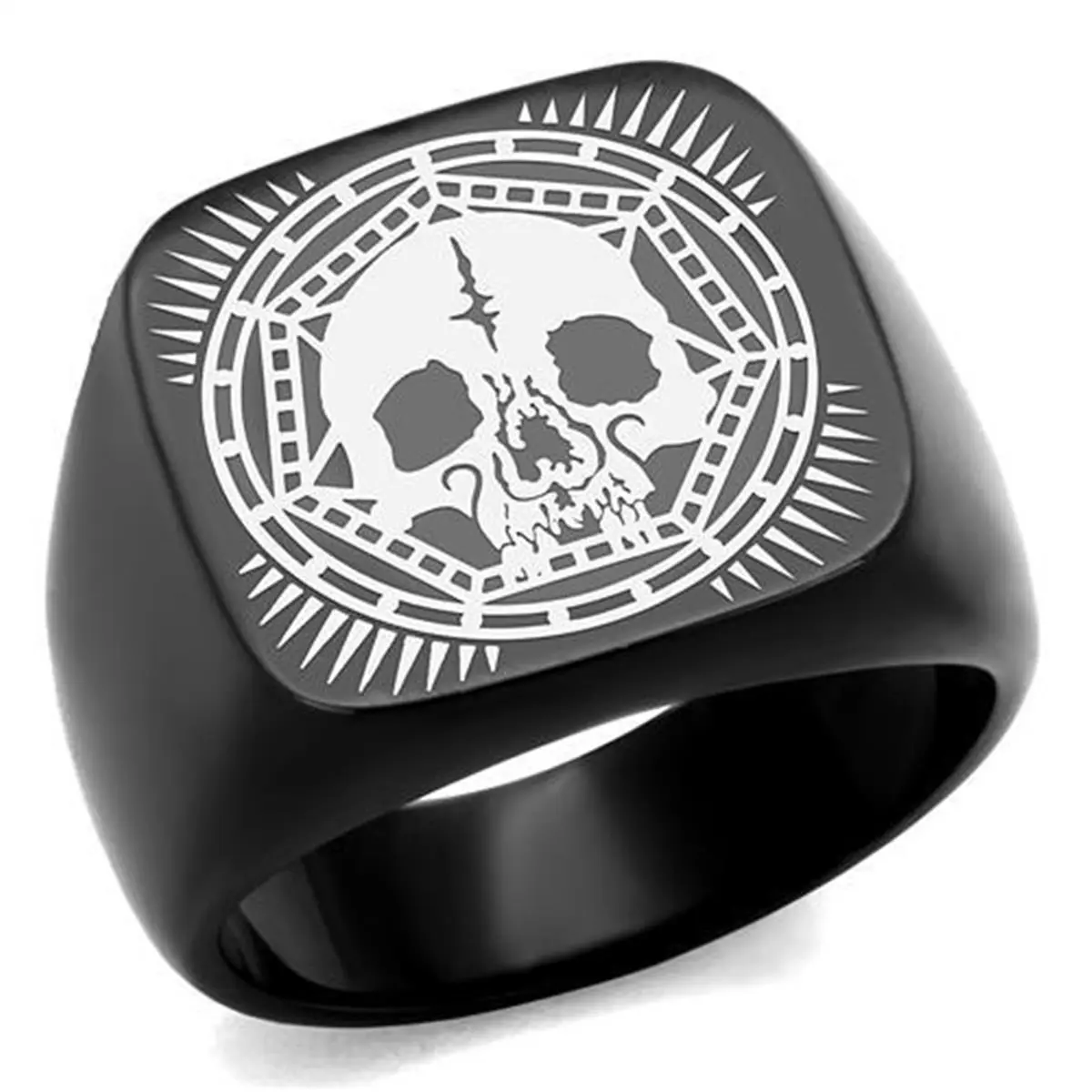 212 MAIN Men's IP Black Stainless Steel Statement Ring - Geometric Design, No Stone, Size 13, Trendy Men's Accessory, Men's Accessories