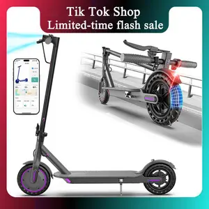Purple electric scooter for adults, top speed 19 mph, 350-watt motor, 14-18 mile range, supports smart app control, easy to carry, folds up for storage in a trunk, can carry up to 265 lbs, fuel-efficient choice.