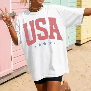 Retro America 4th Of July Shirt Preppy Fourth of July Tshirt Trendy Oversized USA Tee Aesthetic Patriotic Shirt