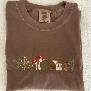 Fall Mushroom Forest Comfort Colors Tee or Gildan Sweatshirt  Embroidery Comfortable