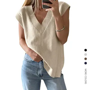 Danedvi Womens V Neck Sweater Vest Oversized Ribbed Knit Sleeveless Casual Loose Fit Pullover Tank Top Fabric Nylon