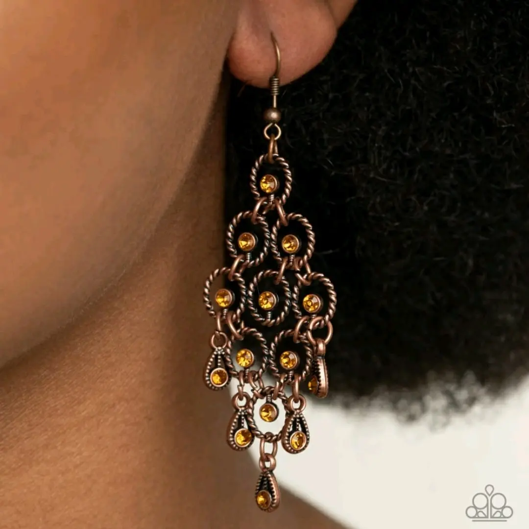 Chandelier Cameo Earrings, Copper
