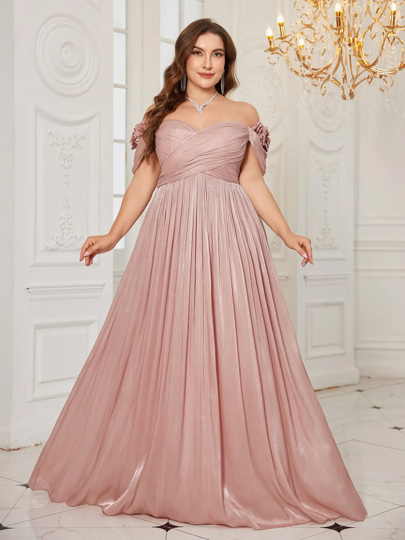 Elegant Plus Size V Neck Floral Maxi Dress, Waist Cinched Backless Formal Evening Gown, Perfect for Parties and Weddings, Stylish and Comfortable