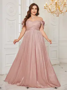 Elegant Plus Size V Neck Floral Dress, Waist Cinched Backless Evening Gown, Perfect for Parties and Weddings, Stylish and Comfortable