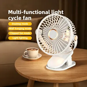 Portable USB charging desktop lighting fan, hanging fan, clip-on fan, 5-speed wind speed adjustment, long battery life, 3 lighting modes, multiple placement methods, Mother's Day gifts, suitable for outdoor activities, travel and work and other scenarios