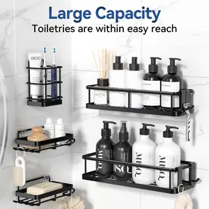 YASONIC Shower Caddy 5-Piece Black Bathroom Accessories Set Wall Organizer No-Drill Movable Hooks Rust-Proof Rack for Internal Shower Free Wall-Mounted Organizer with Shaver Holder sound activation new travel jewelry case