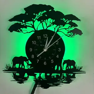 Vintage Vinyl Record Wall Clock Creative Decorative Clock Elephant Tree Theme, Living Room Bedroom Office Cafe Kitchen Art Decor, Birthday Anniversary Gift