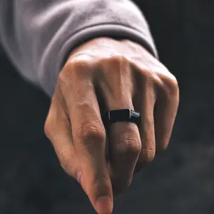 FaithHeart 7MM Wide Stainless Steel Hexagon Geometric Ring for Men Women