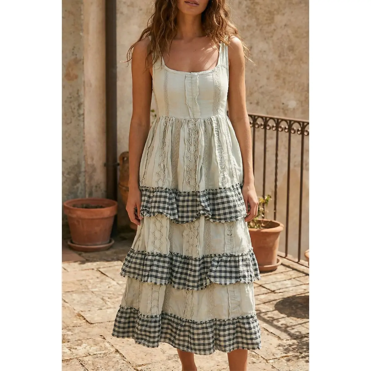 Hand Stitched Check Dress