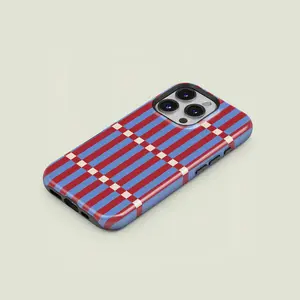 Tall Checkered Light Blue & Dark Red Protective case, fun design, compatible with iPhone 17 Pro Max, 17Air, 16 Pro, 15 Plus, 14, 13, 12 and 11, TPU full screen, shockproof, stylish, scratch-resistant, soft silicone material, drop-proof gift for her