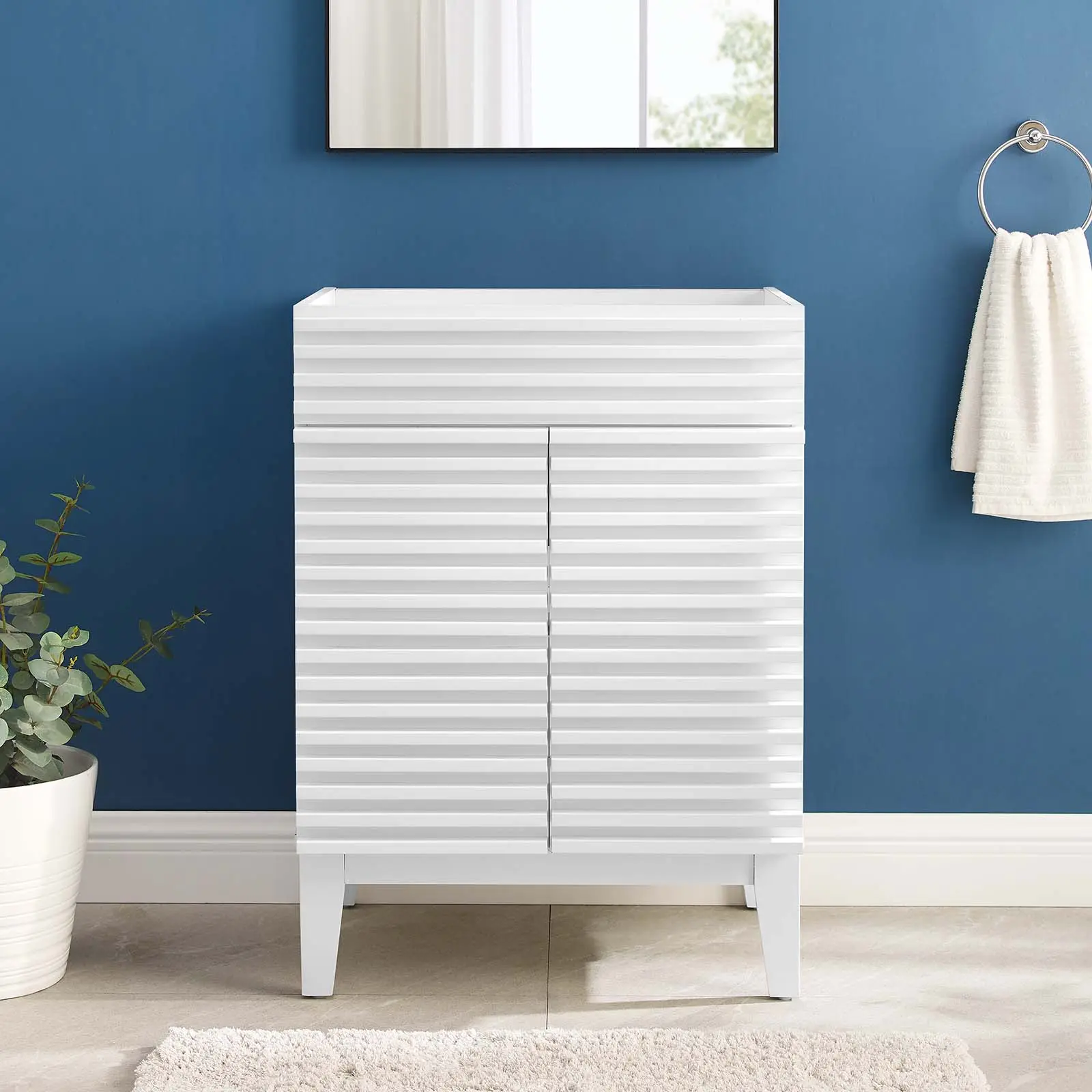 Modway Render Mid-Century Bathroom Vanity Cabinet - MDF Frame, Adjustable Shelf, White Bathroom Storage Cabinet for Indoor Use (Sink Basin Not Included)