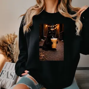 cat coffee sweatshirt  Womenswear Pullover Customized Tops