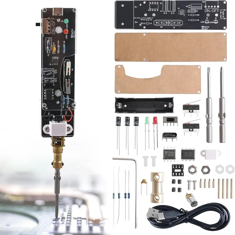 Solder Practice Kit– DIY Handheld Rechargeable Electric Screwdriver Soldering Kit with 2 Screwdriver Bits, Electronics Soldering Practice Project STEM Learning DIY Repair Kit for Teens & Adults