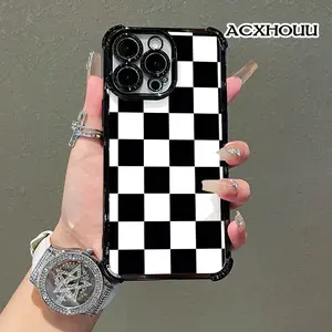 Protective Cover for iPhone 16 E Pro Max 15 Plus 14 13 12 11 XS XR Checkered pattern Stylish Drop-Proof Rugged TPU Durable Aesthetic Case