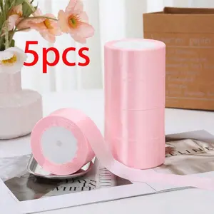 5pcs 4cm Wide Ribbon Satin Bow Hair Accessories For DIY Cake Baking, Handmade Rose Flower Materials, Birthday Party, Colorful Ribbon, Wedding Decoration, Gift Packaging, Wedding Party, Halloween Decoration, Autumn Decoration, Orange Halloween Decor