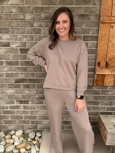 Cocoa Scuba Crewneck Pullover & Pants Set by Zenana