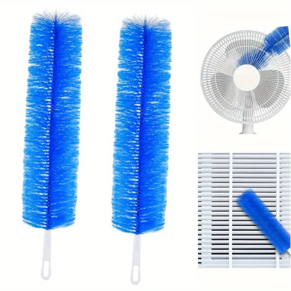 2pcs Flexible Microfiber Fan Brushes - Bendable Dust Cleaner for Ceiling Fans, Air Conditioners, Blinds & Spider Webs - Durable Household Cleaning Tool with Soft Blue Bristles