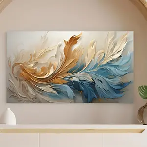 Modern Abstract Gold Feather Canvas Art For Living Room Bedroom Hallway Room Decoration, 1.5 Inch Thick Pine Solid Wood Frame Poster Artwork Ornaments Artistic Wall Photo