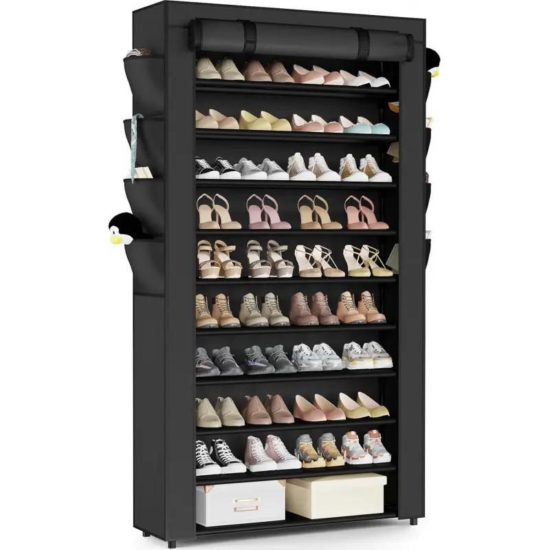 Shoe Rack with Cover, 10+1 Tier Tall Shoe Storage for 50-55 Pairs of Shoes, Shoe Organizer for Entryway, Closet