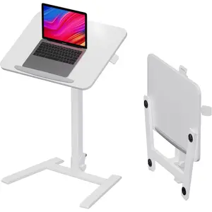 Mobile Folding Desk 25 Inch - No Assembly Sit-Stand Desk,Height Adjustable Rolling Laptop Desk, Space-Saving Portable Desk with Wheels for  Office Craft & Study, White