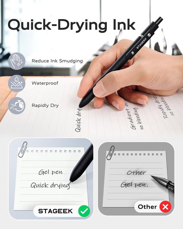 STAGEEK Black Gel Pens, 5/6/12 Pack Fine Point Smooth Writing Pens with 3 Extra Refills, 0.7mm/0.5mm Quick Dry Black Ink Pens for Journaling, Office, Note Taking, School Supplies, Nurse Aesthetic(Black Gray White & Morandi)