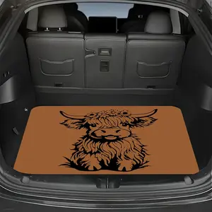 1pc Cute Highland Cow Print Car Trunk Mat - Soft Crystal Velvet, Easy-Clean Non-Slip PC Material, Durable & Stylish Car Interior Liner for All Models, Trunk Liner for Car, Vehicle Organization, Playful Design, Easyclean Surface, Car Interior Accessory