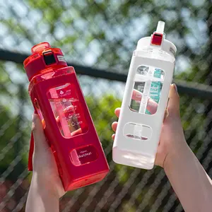 1pc Large Capacity 700/900ML Outdoor Sports Water Bottle with Straw, Square Design for Home Office & Travel, Portable Reusable Water Bottles BPA Free Plastic Water Storage Bottle