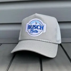 Busch Latte Grey Trucker Hat with Embroidered Logo and Mesh Back for Comfort