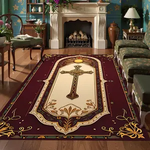 1 Piece of Personalized Christian Prayer Carpet Cross Family Spirit Religious Gift Door Mat Entrance Living Room or Bedroom Decoration, Printed Carpet Decoration, Soft Floor Mat, Suitable for Home Decoration in Indoor Living Room and Bedroom, Prayer Mats