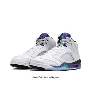 White Leather High-Top Retro Basketball Shoes with Purple and Teal Accents