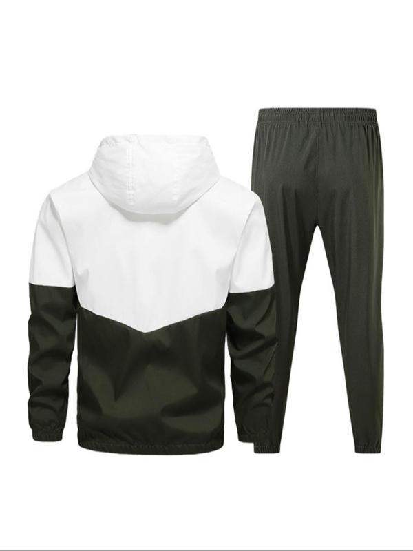 KZZ Men's Colorblock Drawstring Zip Up Hoodie & Joggers French Terry Set Casual Athletic Long Sleeve Hooded Jacket & Trousers for Fall Winter Men's Clothing for Daily Wear Summer Sportswear Indoor Outdoor Tracksuit