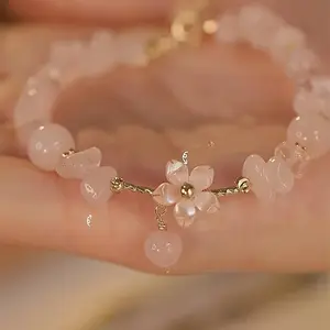 Crystal Pink Beads Crystal Pink Beaded Bracelet - Crystal Beads, Natural Color, Natural Gloss, Minimalist Elegant for Women &, Daily Wear, Year-Round Jewelry Gift, Beading for Casual Or