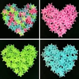 Glow-in-the-dark 3D small stars 3cm 100 pieces wall stickers decorative self-adhesive fairy tale room DIY pentagram family stickers