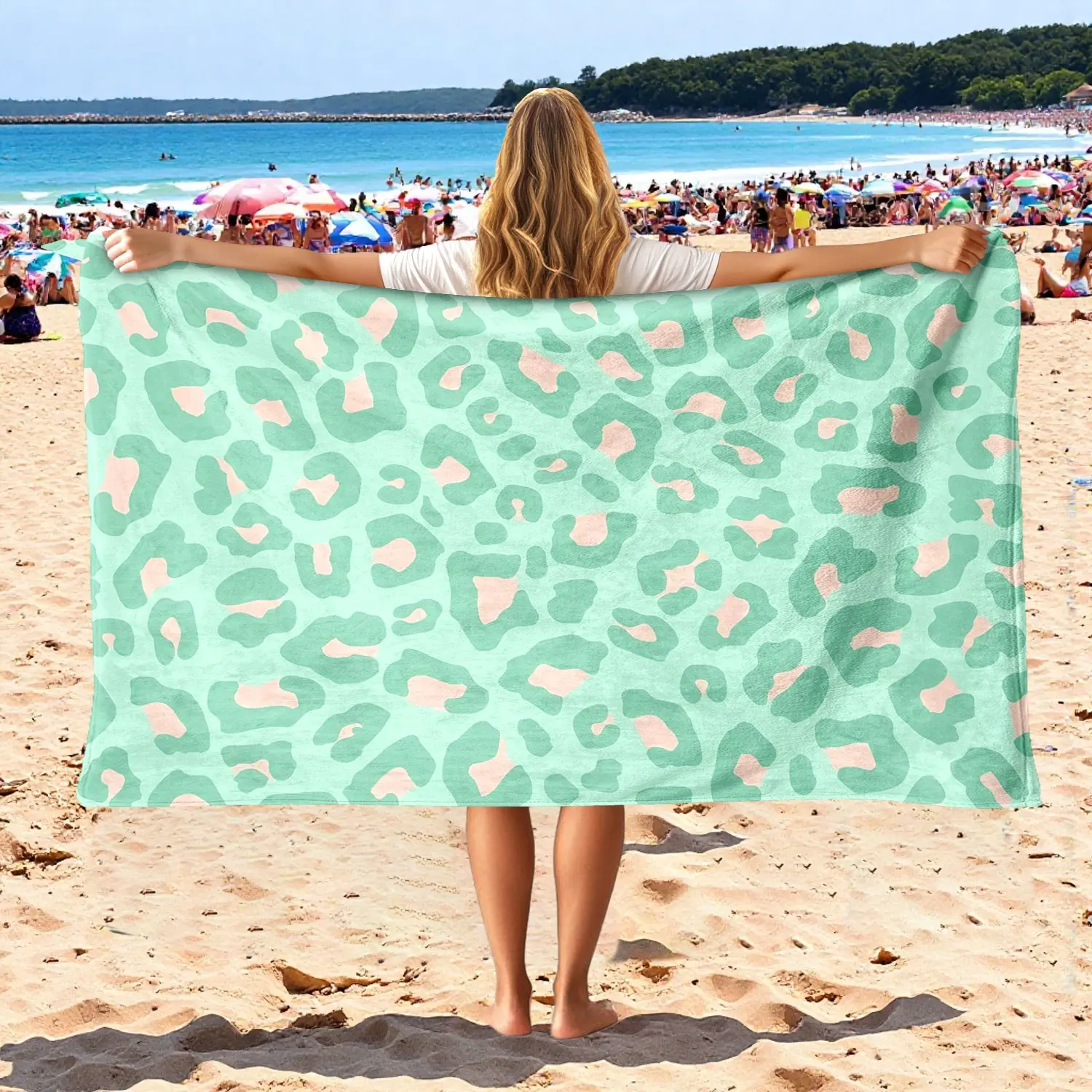 Dopamine Color Leopard Print Beach Towel, Swim Towels, Sand-Proof Travel Camping Towel, Reusable Polyester Towel, Reusable Pool Home Decor, Ideal for Swimming Surfing Yoga