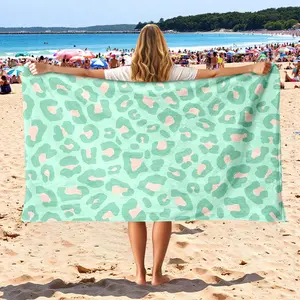 Dopamine Color Leopard Print Beach Towel, Swim Towels, Sand-Proof Travel Camping Towel, Reusable Pool Home Decor, Ideal for Swimming Surfing Yoga