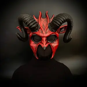 Krampus Ram Demon with Horns Devil Halloween Masks, Demonic Horned Metallic Finish Masquerade Party Mask