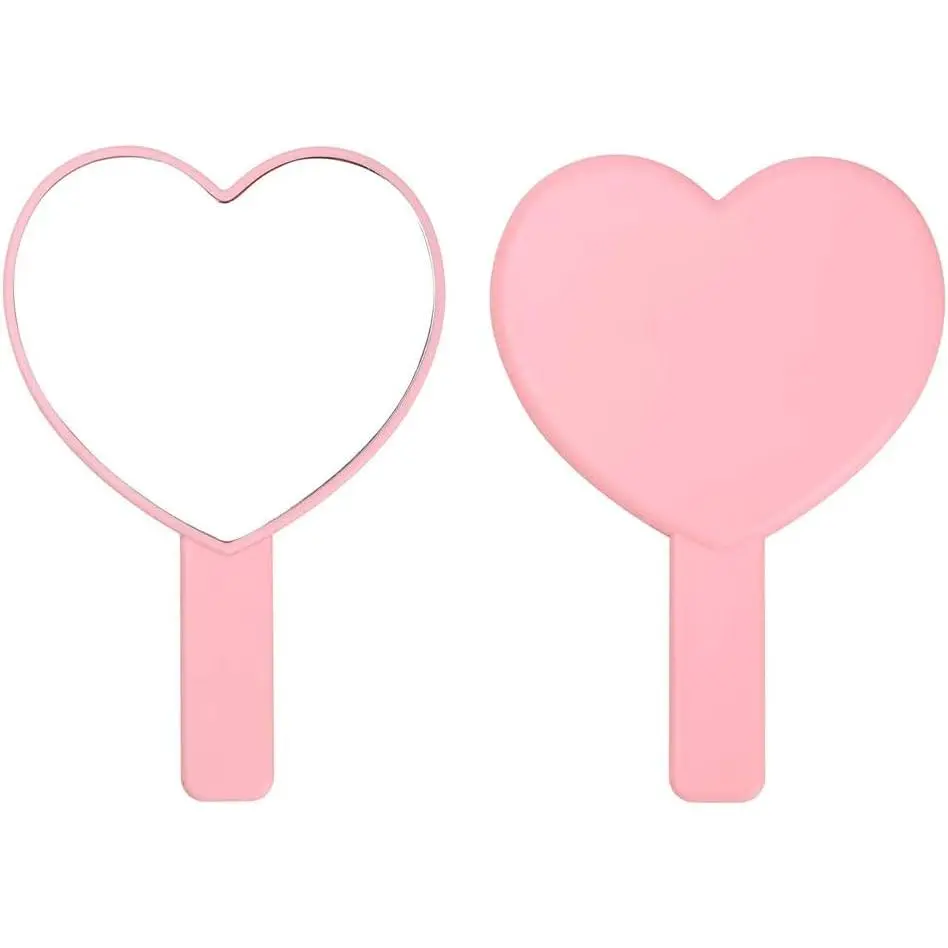 Heart-Shaped Travel Handheld Mirror,  Hand Mirror with Handle (Pink, 1Pack)