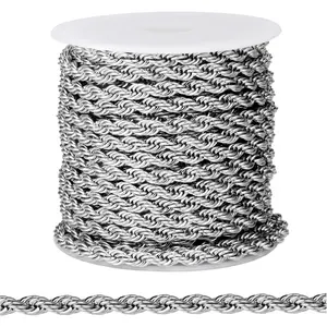 [33FT] Stainless Steel Rope Chains for  Making, 4mm Wide 304 Stainless Steel Twisted Link Chain Roll Bulk for DIY  Making Craft