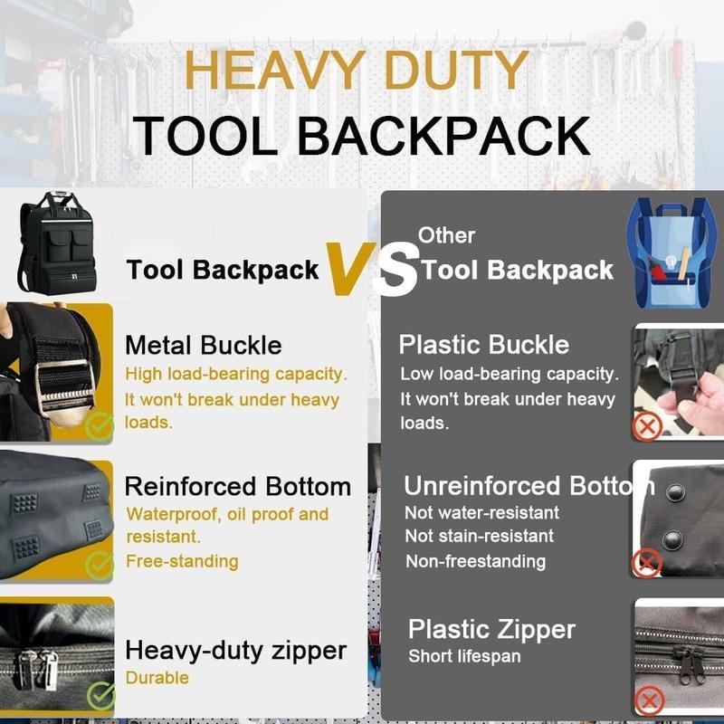 Tool Backpack for Men 18 Inch Heavy Duty Multiple Pockets Tool Bag Organizer with for Electrician Mechanics HVAC Engineer Tool Backpack for Men 18 Inch Heavy Duty Multiple Pockets Tool Bag Organizer with for Electrician Mechanics HVAC Engineer