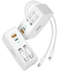 4-in-1 Retractable Wall Charger with Dual Cables, 40W Fast Retractable Charger with Dual USB Ports, 35.5in/90cm Lightening and Type-C Cables,Foldable Charger Block for iPhone 16/15/14/13/12/11,iPad,Galaxy,PixelSmartphone Cellphone  Charging Folding