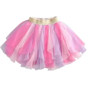 KF5-CPA01  Girls Rainbow Flower Tulle Skirt Toddler Tutu Girls Clothes