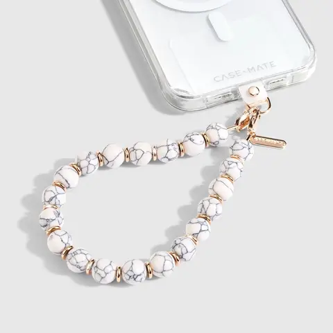 Case-Mate White Marble Hands-Free Phone Charm, Cell Phone Accessories, Easy Device Attachment, Ideal for Night on the Town, Running Errands
