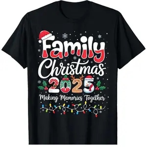 Hat T-shirt Family Christmas 2025 Matching Outfit Xmas Squad Santa T-Shirt Cute Holiday Tee Festive Family Look Christmas Party Outfit Gift for Families Casual Winter Top Thanksgiving Day Christmas gifts Plus Size 4XL 5XL Crewneck Fabric Fitted Womenswear