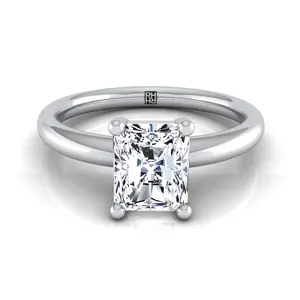 Rounded Comfort Fit Solitaire Radiant Engagement Ring Setting in Platinum
