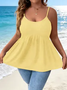 Plus Size Women's Sleeveless Spaghetti Strap Top, Casual Fitted Plain Blouse, Comfortable Summer Wear, Stylish Ladies' Clothing, Casual Comfy Cami