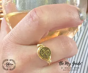 St. Benedict or Latin Cross Wire Wrapped Ring with Latin Inscription