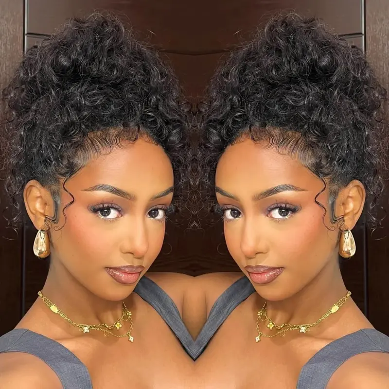 Human Hair Wig 360 Lace Front Glueless Water Wave Petite Fit Water Wave Human Hair 360 Lace Frontal Wig High Ponytail  main image 2